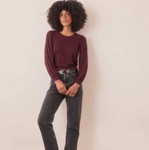 Marine Layer Lexi Rib Puff Sleeve Top in Wine